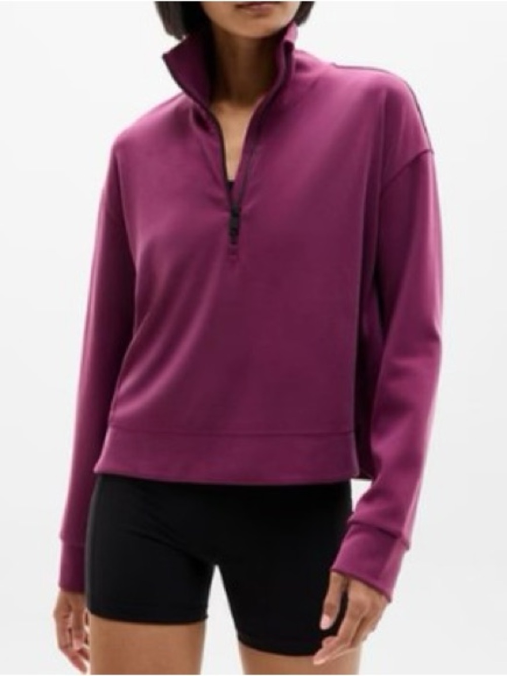 Athleta Women L Plum Cropped Seasoft Quarter Zip Pullover Sweatshirt NWOT